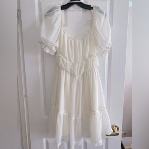 She + Sky white puff sleeve ruffled dress